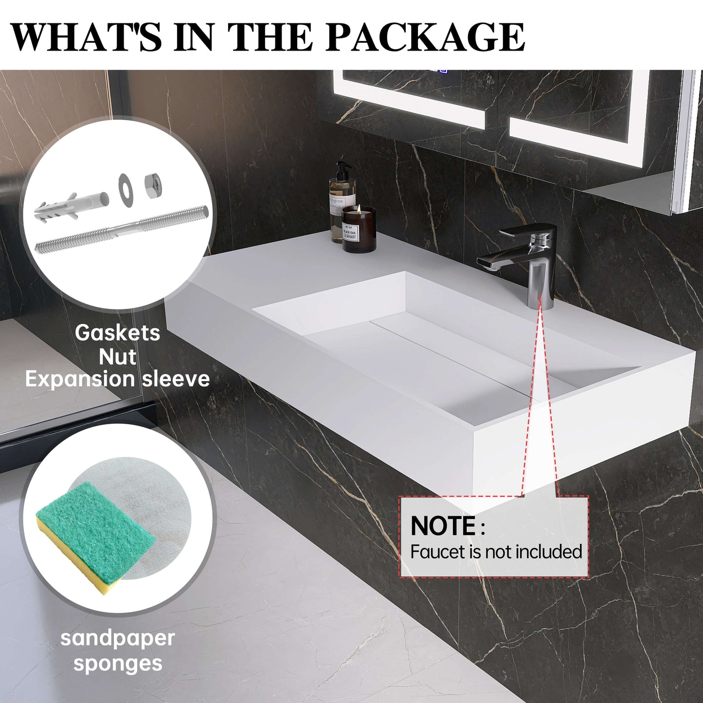 Medunjess 36'' Synclinal Wall Mounted Bathroom Sink Solid Surface Sink
