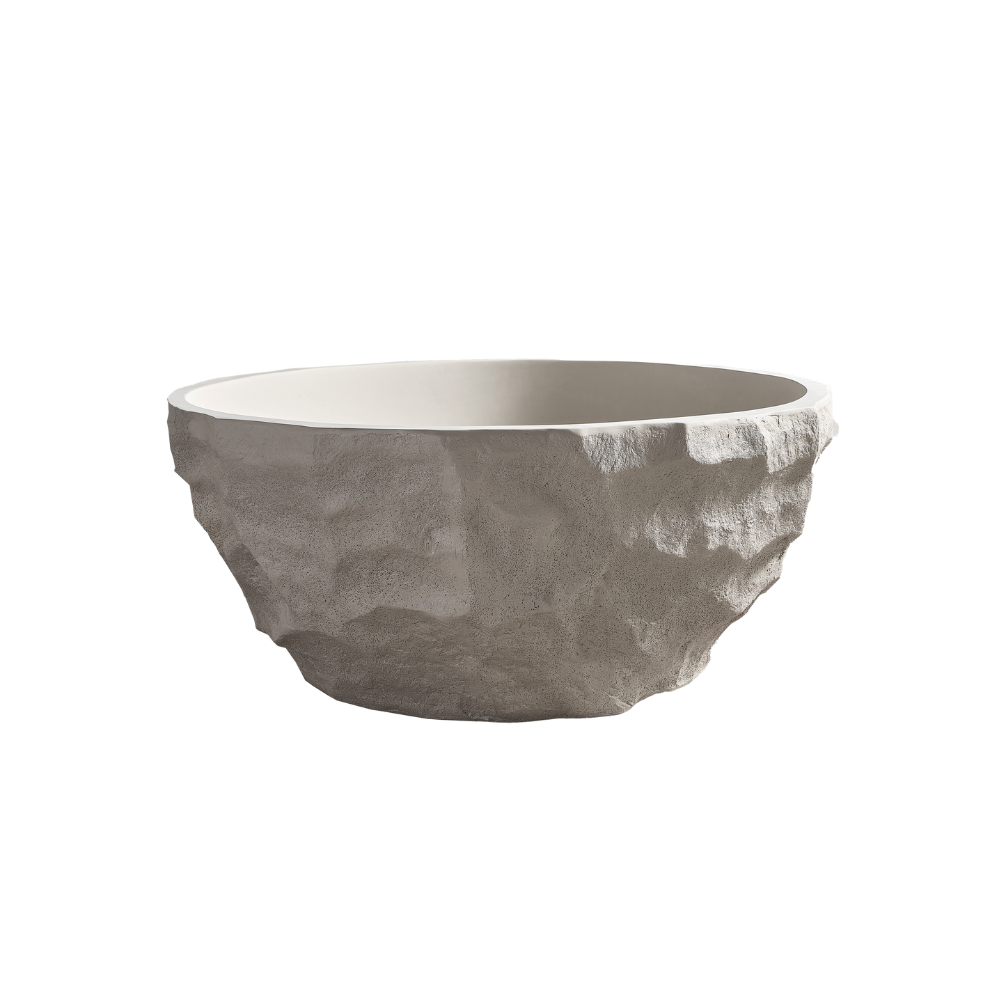 Medunjess 61" Minimalist Round Travertine-Texture Solid Surface Freestanding Bathtub