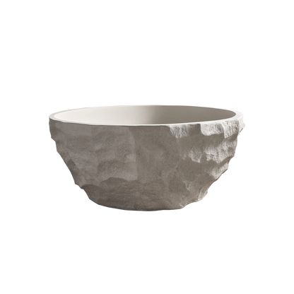 Medunjess 61" Minimalist Round Travertine-Texture Solid Surface Freestanding Bathtub