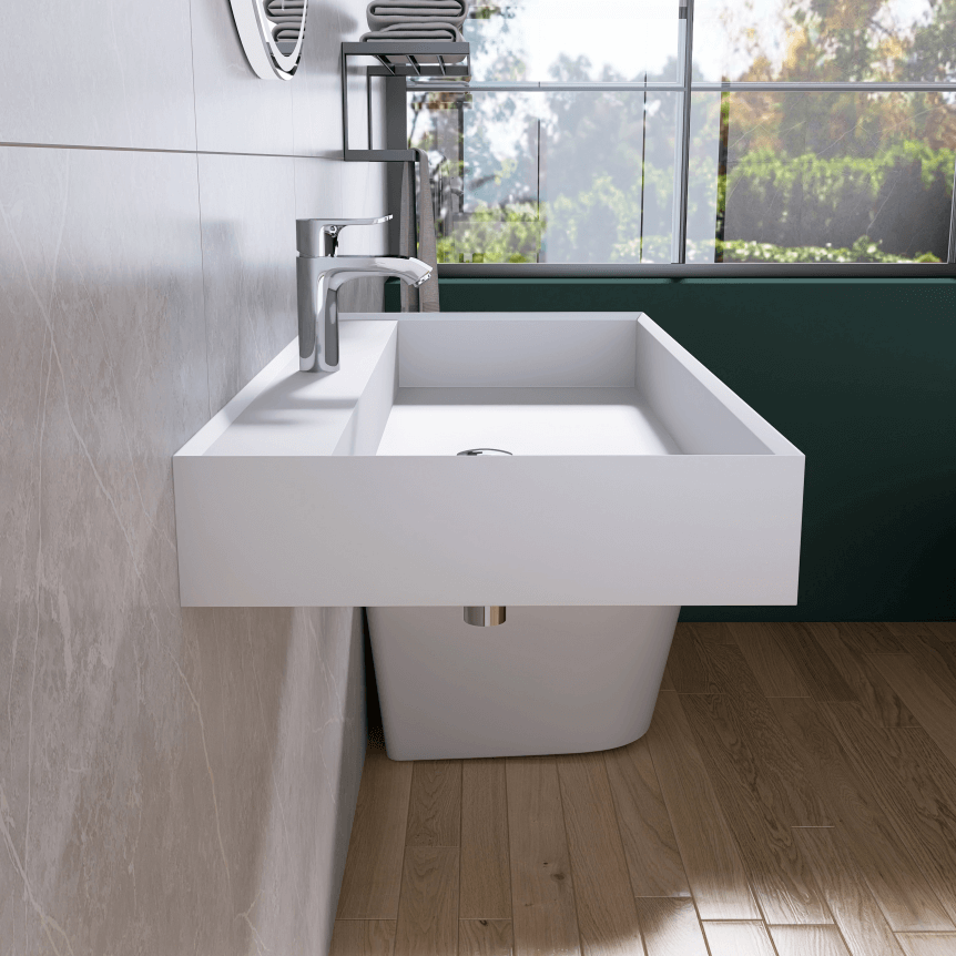 Medunjess 39'' Floatis Wall Mounted Bathroom Sink Solid Surface Sink