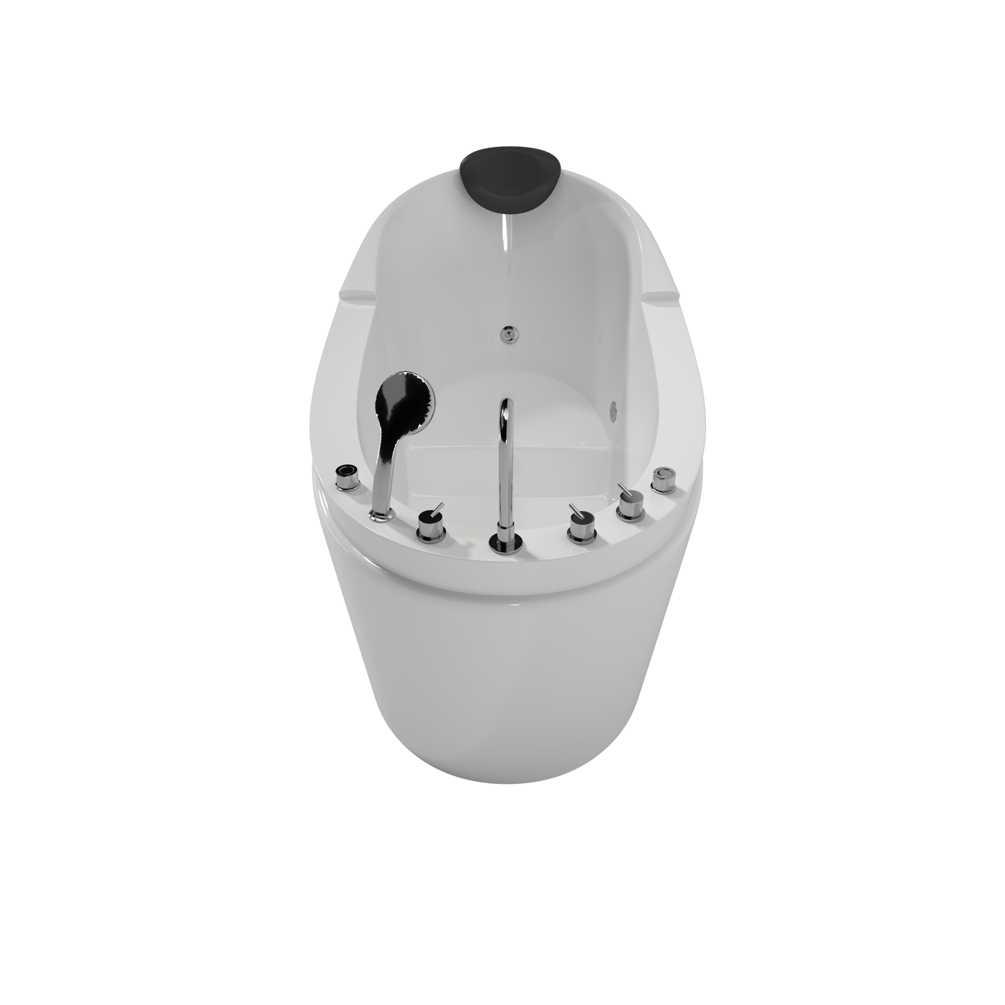 Medunjess 59" Acrylic Whirlpool Massage Bathtub with 6 Water Jets, Air Switch, Deck-Mounted 4-Piece Faucet Set, 7-Color LED Light