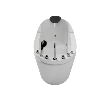 Medunjess 59" Acrylic Whirlpool Massage Bathtub with 6 Water Jets, Air Switch, Deck-Mounted 4-Piece Faucet Set, 7-Color LED Light