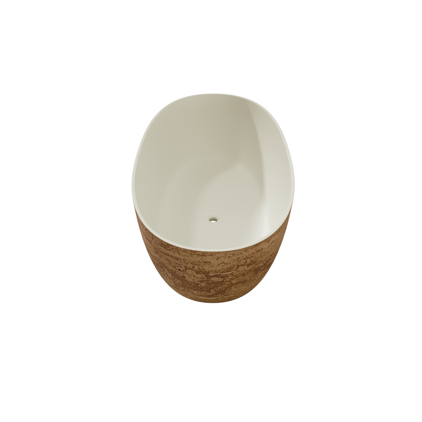 MEDUNJESS 63" Minimalist Travertine Solid Surface Boat-Shaped Freestanding Bathtub