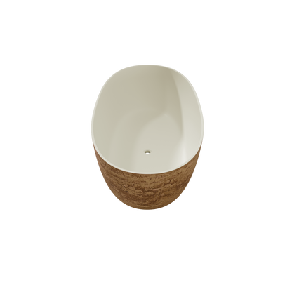 MEDUNJESS 63" Minimalist Travertine Solid Surface Boat-Shaped Freestanding Bathtub