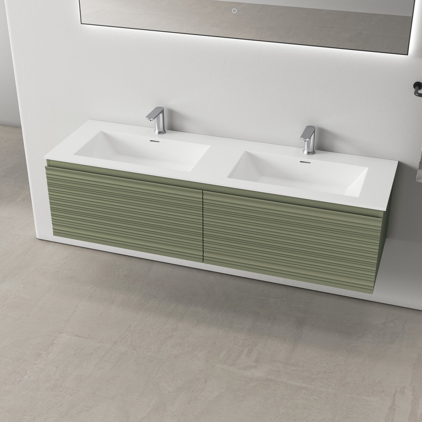 Medunjess 60" Wall-Mounted Green PVC Bathroom Vanity with Double Sink