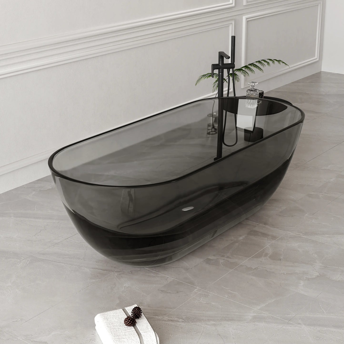 Medunjess 69'' Freestanding Bathtub Solid Surface Stone Resin Soaking Bathtub Transparent