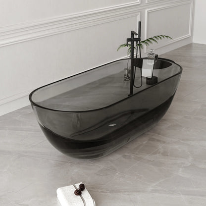 Medunjess 69'' Freestanding Bathtub Solid Surface Stone Resin Soaking Bathtub Transparent