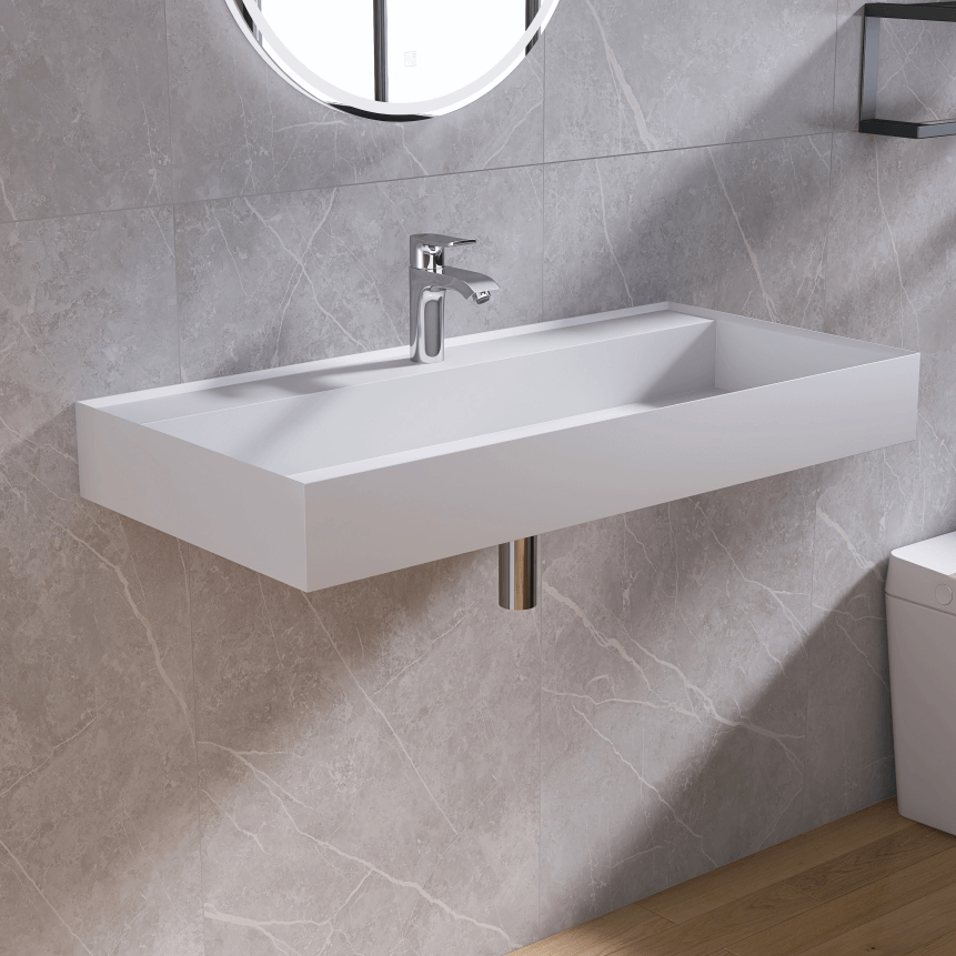 Medunjess 39'' Floatis Wall Mounted Bathroom Sink Solid Surface Sink