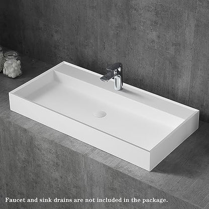 Medunjess Luxe 47" Matte Resin Stone Bathroom Sink with Faucet Hole