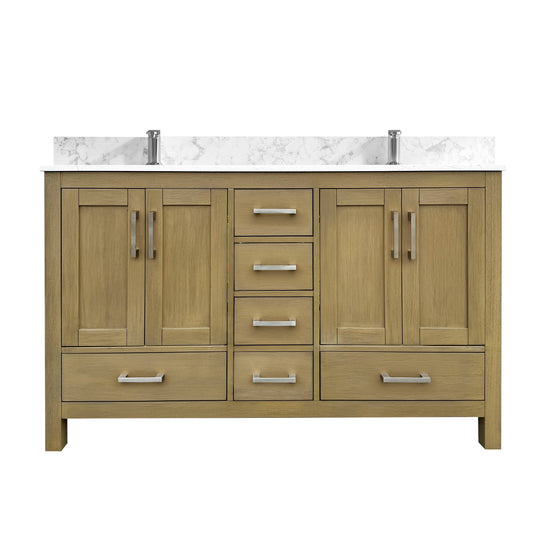 Medunjess 55" Natural Wood Double Sink Vanity with Quartz Top