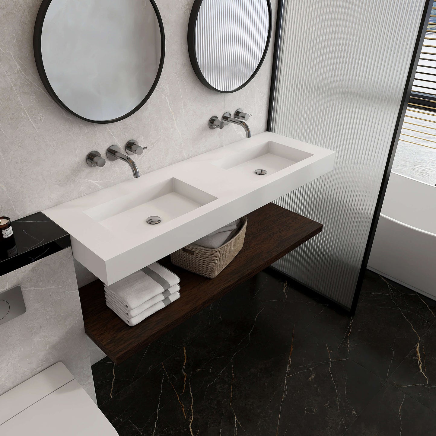 Medunjess 59'' Wall Mounted Bathroom Sink Solid Surface Double sink