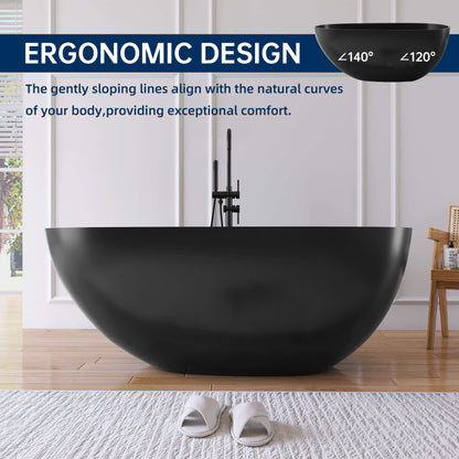 Medunjess 59'' Freestanding Tub Solid Surface Egg Shape Freestanding Soaking Tub,Black