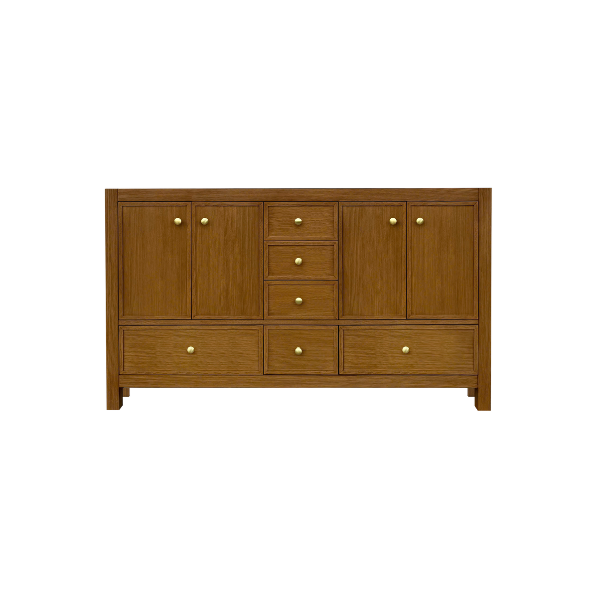 Medunjess 60" Freestanding Double Sink Bathroom Vanity Set with Engineered Stone Countertop & Dual Hardware Options - Natural Oak