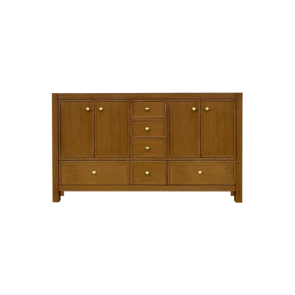 Medunjess 60" Freestanding Double Sink Bathroom Vanity Set with Engineered Stone Countertop & Dual Hardware Options - Natural Oak