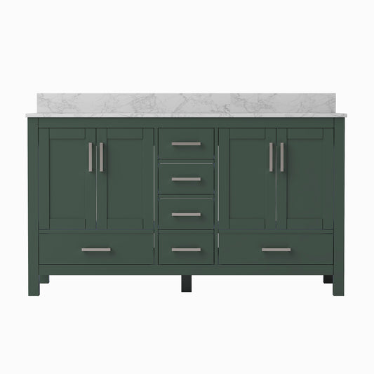 Medunjess 60" Green Wood Double Sink Bathroom Vanity with Quartz Top