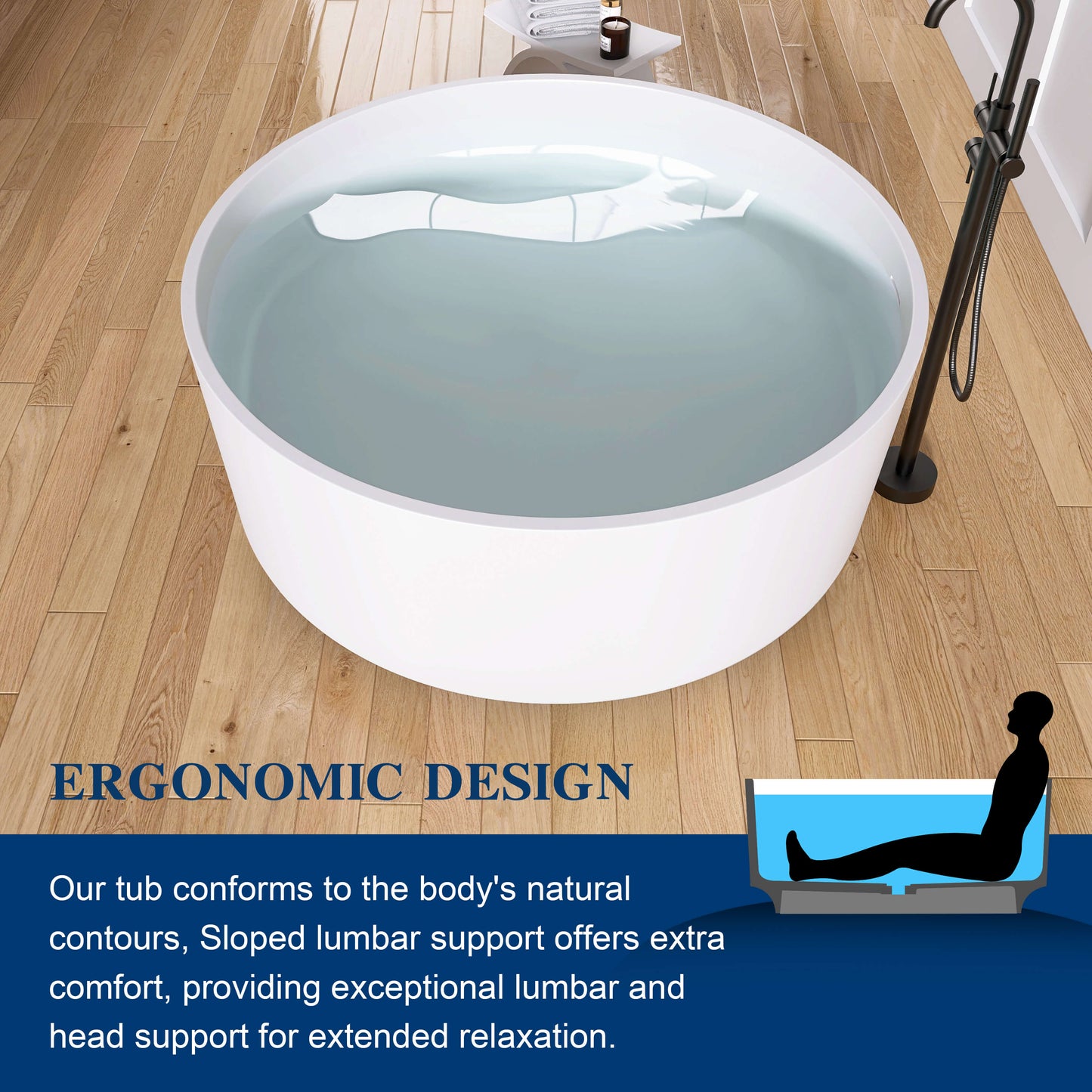 Medunjess 49" Round Solid Surface Freestanding Soaking Tub for Small Bathrooms