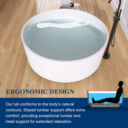 Medunjess 49" Round Solid Surface Freestanding Soaking Tub for Small Bathrooms