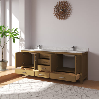 Medunjess 60" 84" Natural Wood Bathroom Vanity with Quartz Top