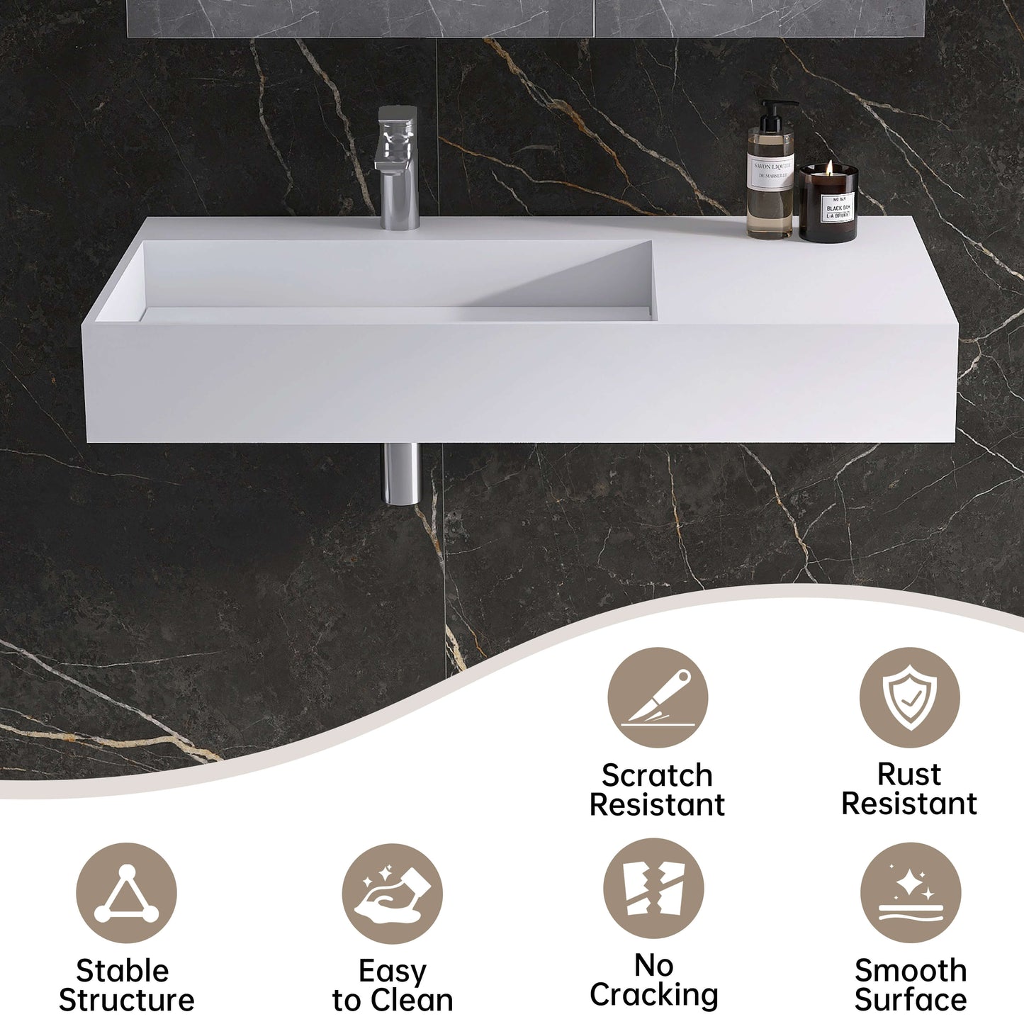 Medunjess 36'' Axion Wall Mounted Bathroom Sink Solid Surface Sink