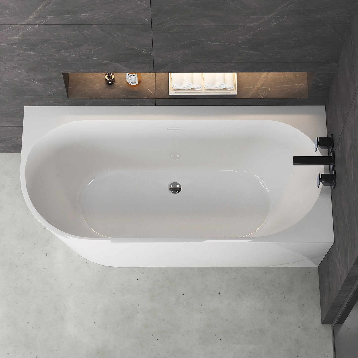 Medunjess 59'' Corner Back-to-Wall Acrylic Freestanding Soaking Bathtub