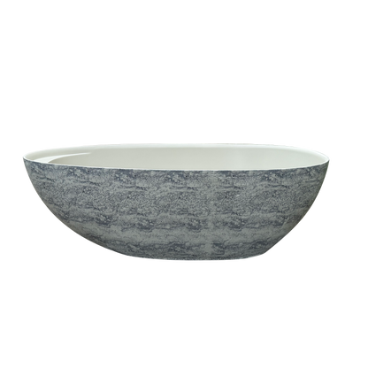 Medunjess 67" Travertine Stone Solid Surface Freestanding Bathtub Stone-Texture Soaking Tub