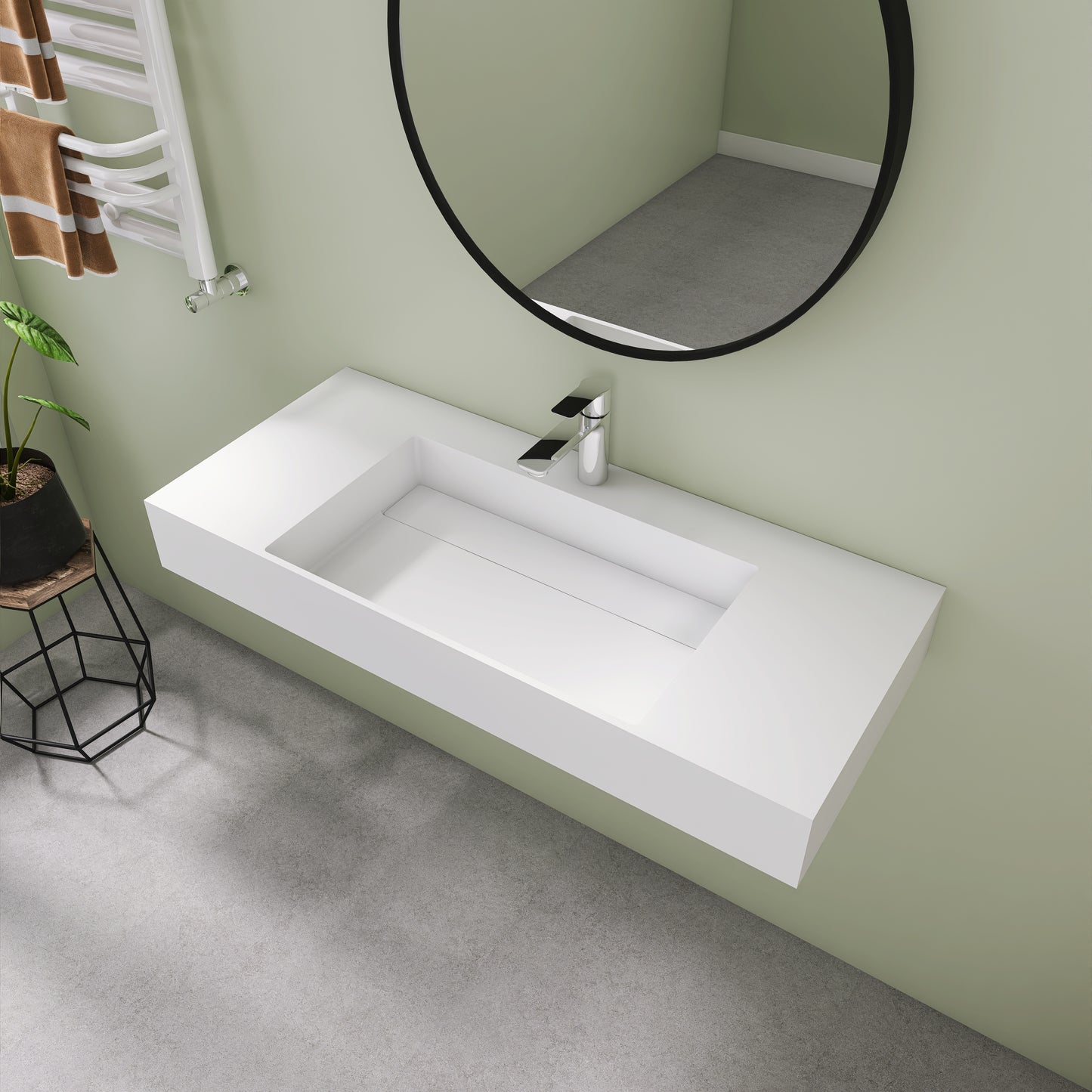 Medunjess 42" Vector Wall Mounted Bathroom Sink Solid Surface Sink