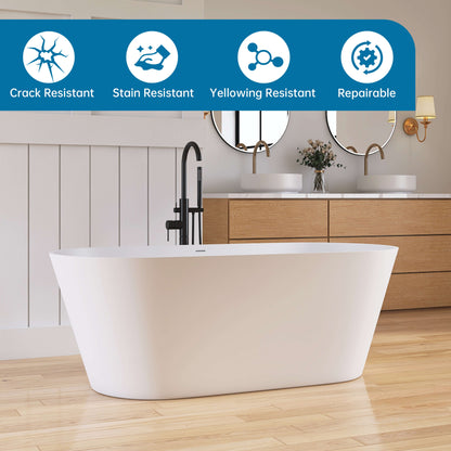 Medunjess 63'' Freestanding Tub Solid Surface Deep Freestanding Soaking Bathtub