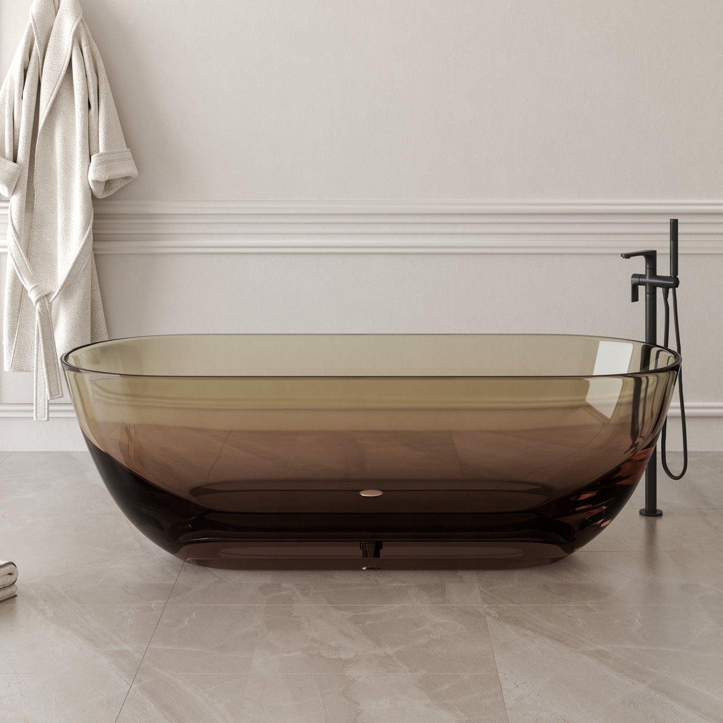 Medunjess 69" Minimalist Seamless Solid Surface Soaking Freestanding Oval Bathtub