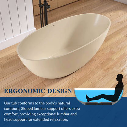 Medunjess 65'' Oval Luxury Resin Stone Soaking Tub,Milk-Coffee
