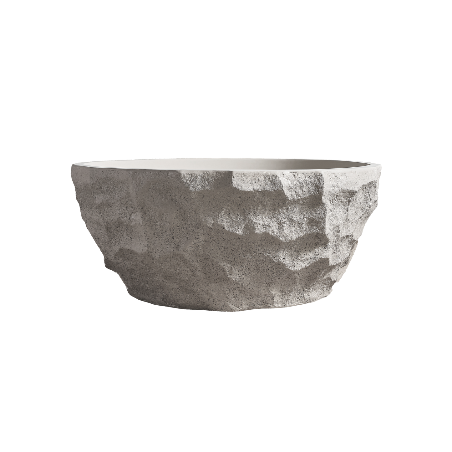 Medunjess 61" Minimalist Round Travertine-Texture Solid Surface Freestanding Bathtub