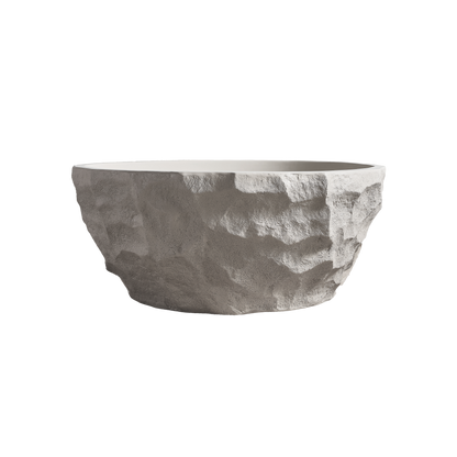 Medunjess 61" Minimalist Round Travertine-Texture Solid Surface Freestanding Bathtub
