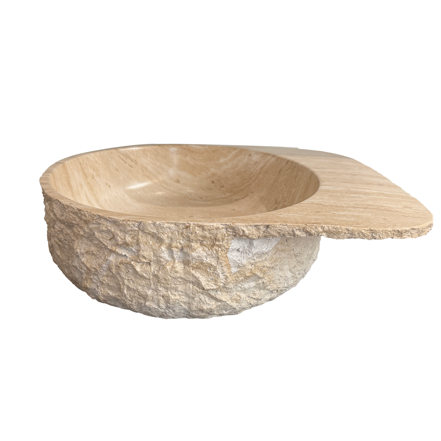 Medunjess 20" Natural Rock-Textured Solid Surface Vessel Sink, Beige Travertine Pattern Above