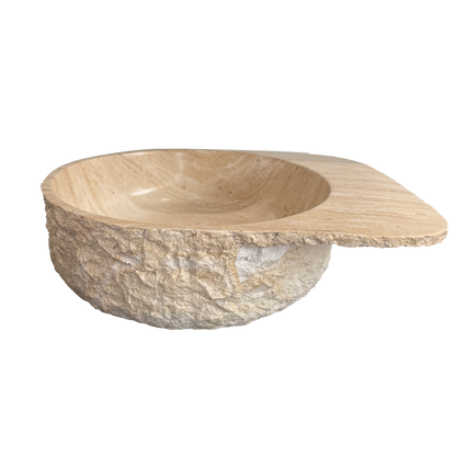 Medunjess 20" Natural Rock-Textured Solid Surface Vessel Sink, Beige Travertine Pattern Above