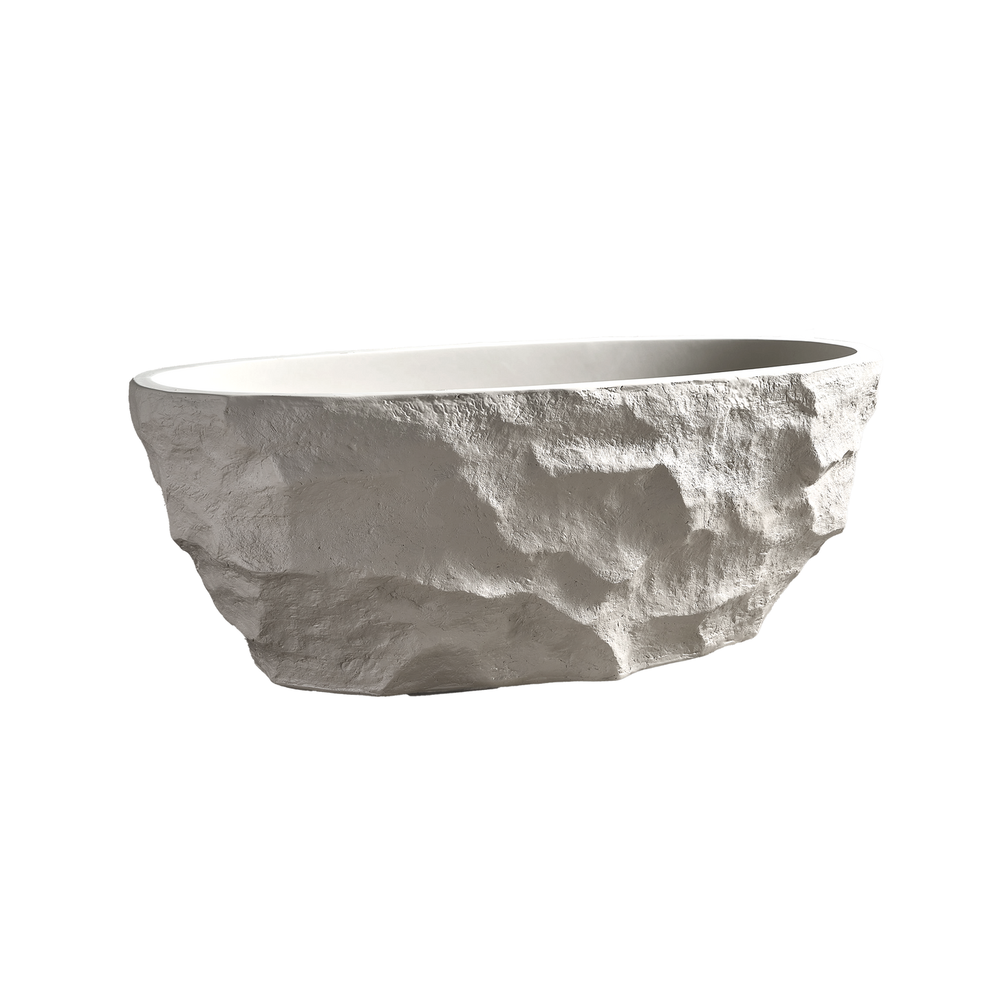 Medunjess 67.5" Raw Travertine-Style Solid Surface Deep Soaking Tub Freestanding Bathtub