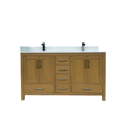 Medunjess 60" 84" Natural Wood Bathroom Vanity with Quartz Top