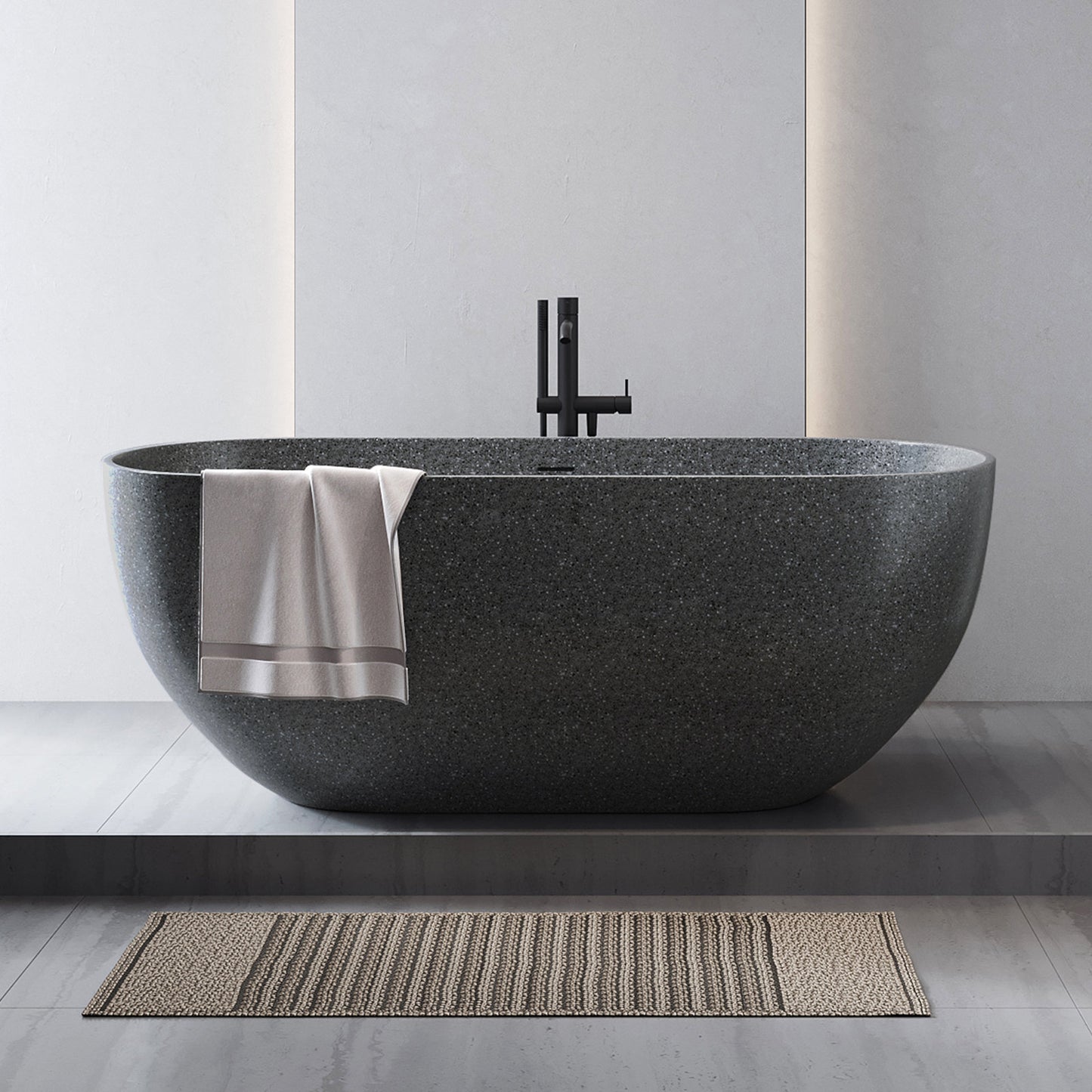 Medunjess 63'' x 31'' Concrete Freestanding Solid Surface Soaking Stone Bathtub Terrazzo