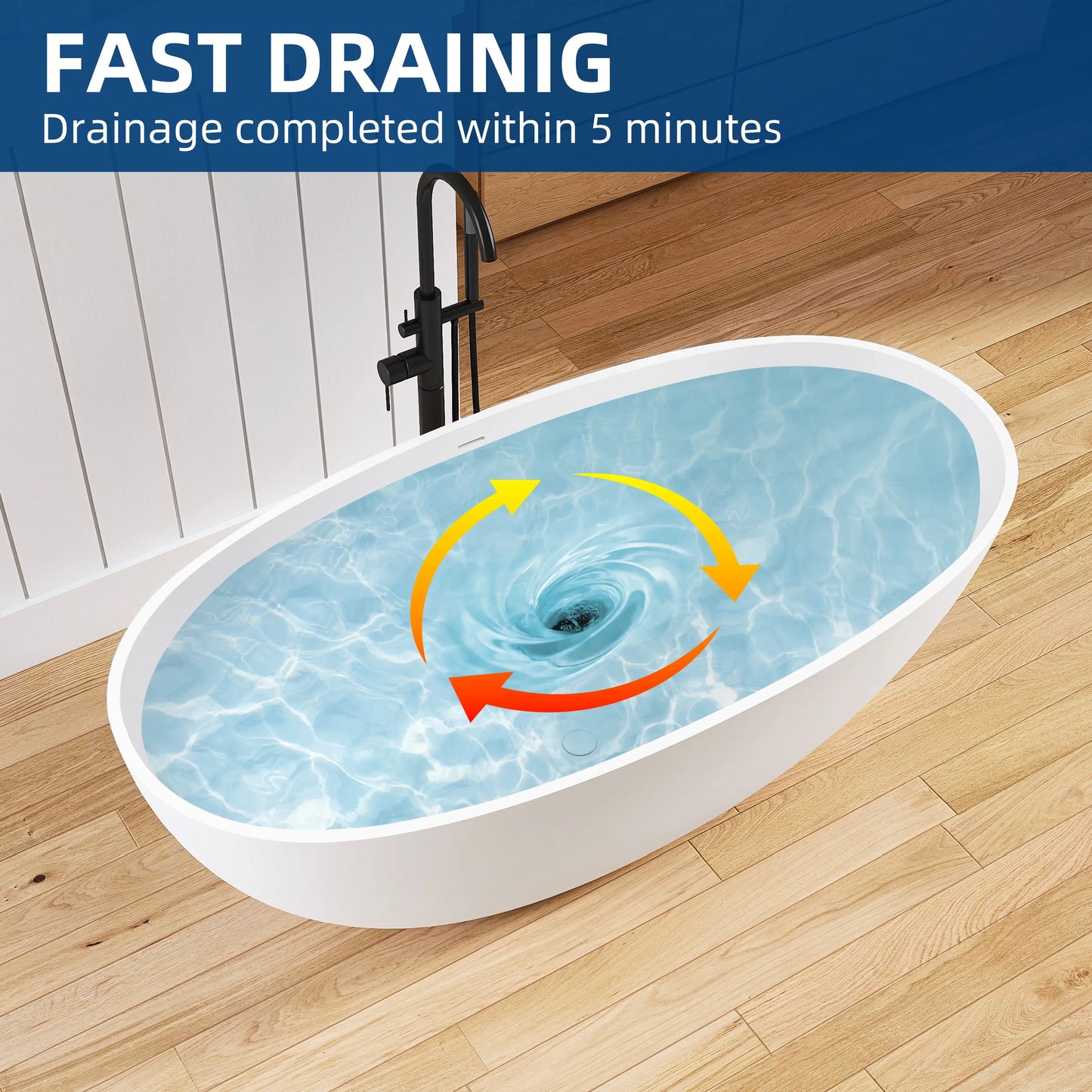 Medunjess 61'' Freestanding Solid Surface Stone Resin Soaking Bathtub