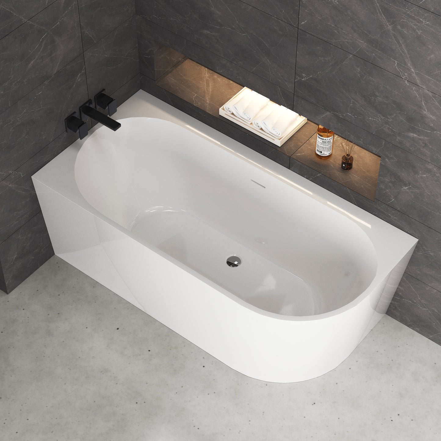 Medunjess 59'' Corner Back-to-Wall Acrylic Freestanding Soaking Bathtub