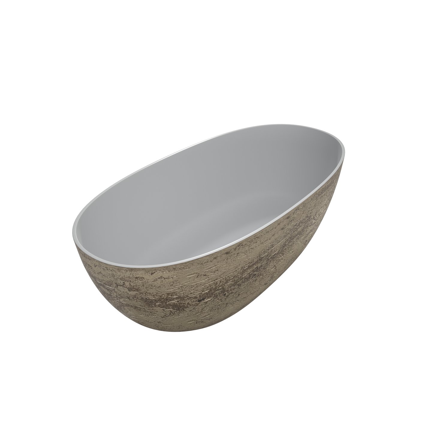 MEDUNJESS 63" Minimalist Travertine Solid Surface Boat-Shaped Freestanding Bathtub