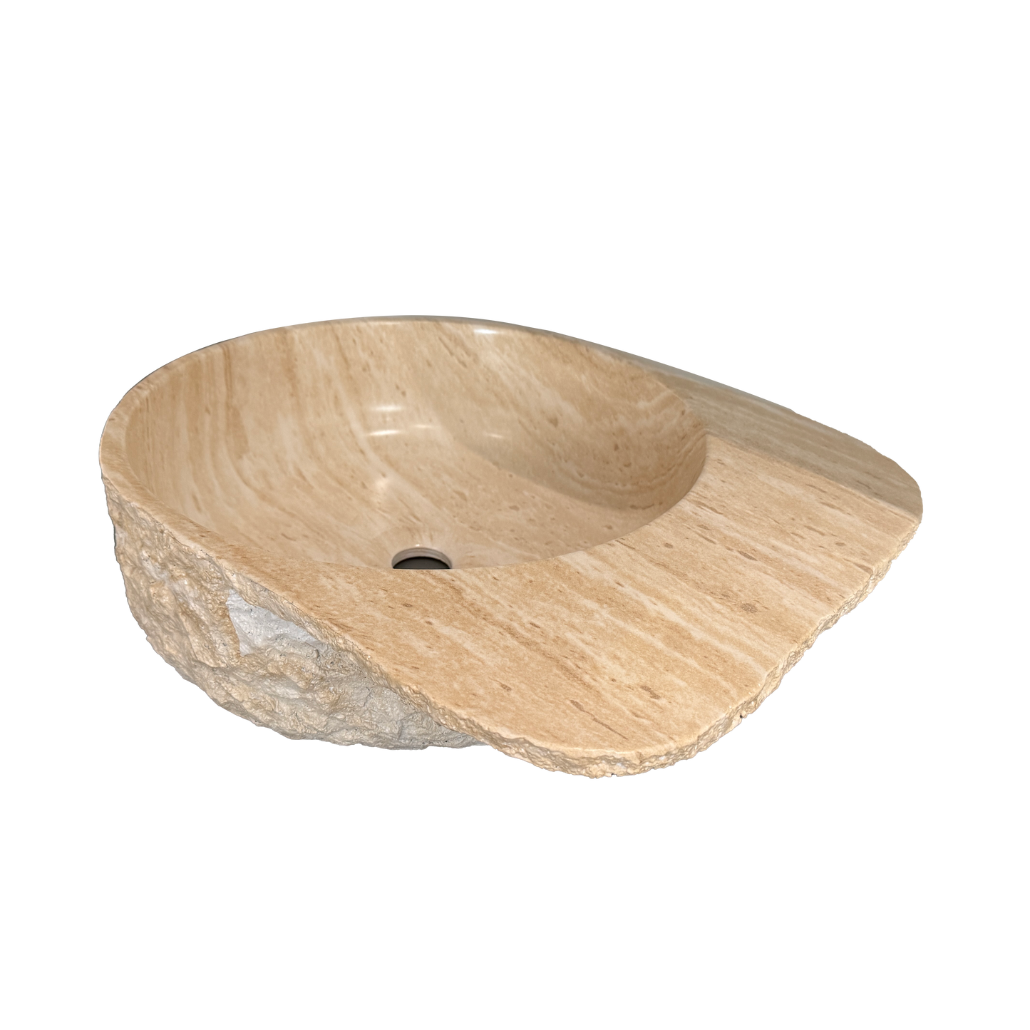 Medunjess 20" Natural Rock-Textured Solid Surface Vessel Sink, Beige Travertine Pattern Above
