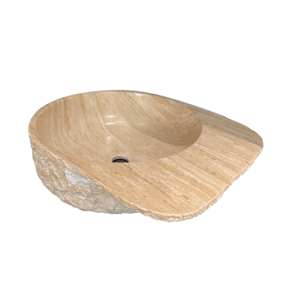 Medunjess 20" Natural Rock-Textured Solid Surface Vessel Sink, Beige Travertine Pattern Above