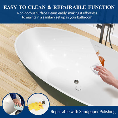 Medunjess 65'' Oval Luxury Resin Stone Soaking Tub,Green