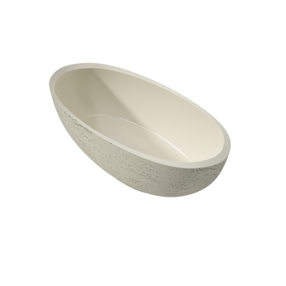 Medunjess 67" Linen Travertine Solid Surface Freestanding Bathtub – Warm Beige Organic Stone Soaking Tub