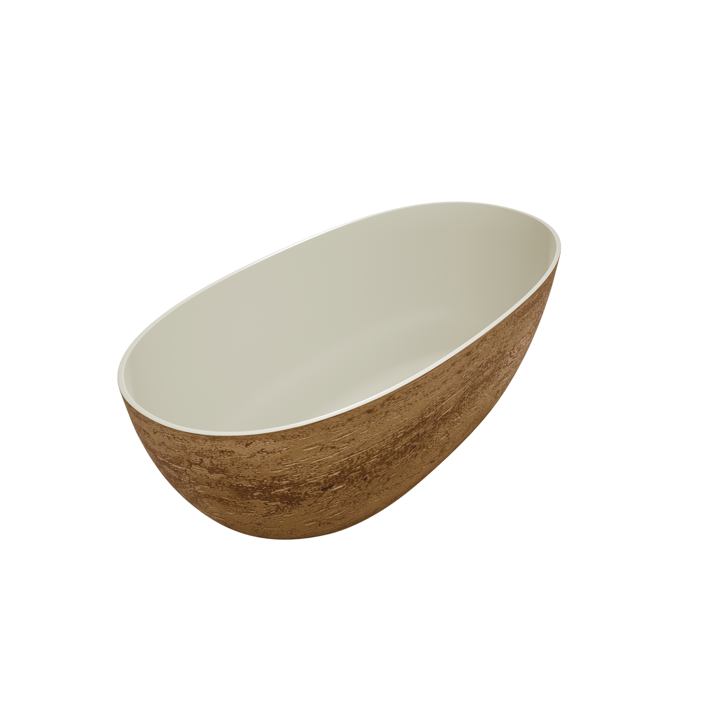 MEDUNJESS 63" Minimalist Travertine Solid Surface Boat-Shaped Freestanding Bathtub