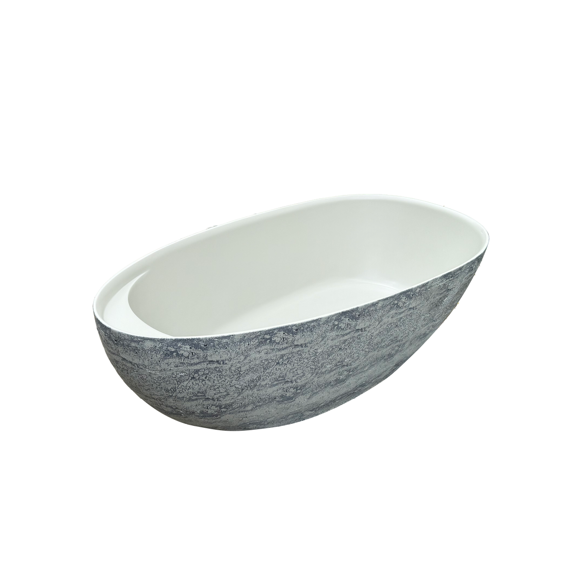 Medunjess 67" Travertine Freestanding Stone Soaking Bathtub - Armani Grey Travertine Exterior & Warm Beige Interior