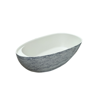 Medunjess 67" Travertine Freestanding Stone Soaking Bathtub - Armani Grey Travertine Exterior & Warm Beige Interior