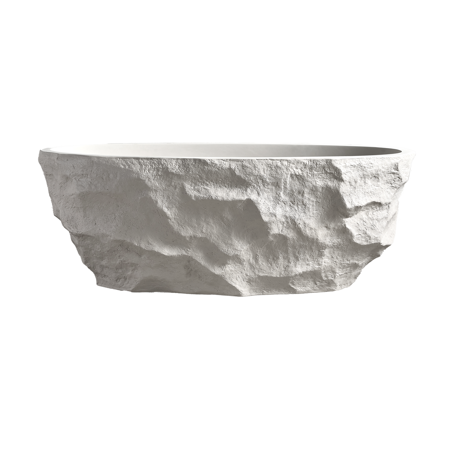 Medunjess 67.5" Raw Travertine-Style Solid Surface Deep Soaking Tub Freestanding Bathtub