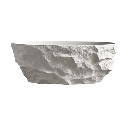 Medunjess 67.5" Raw Travertine-Style Solid Surface Deep Soaking Tub Freestanding Bathtub