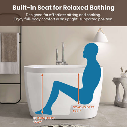 Medunjess 43” Swan Freestanding acrylic bathtub with bench