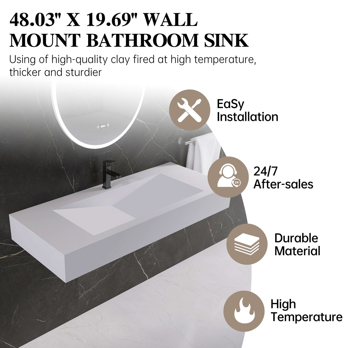 Medunjess 48'' Cantilever Wall Mounted Bathroom Sink Solid Surface Sink